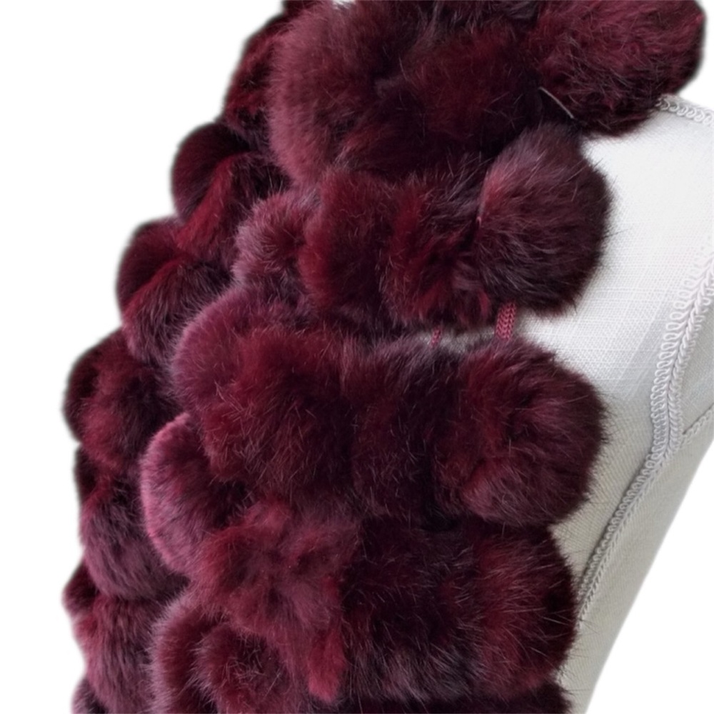 Cejon Burgundy Rabbit Fur Scarf - Picture 3 of 4